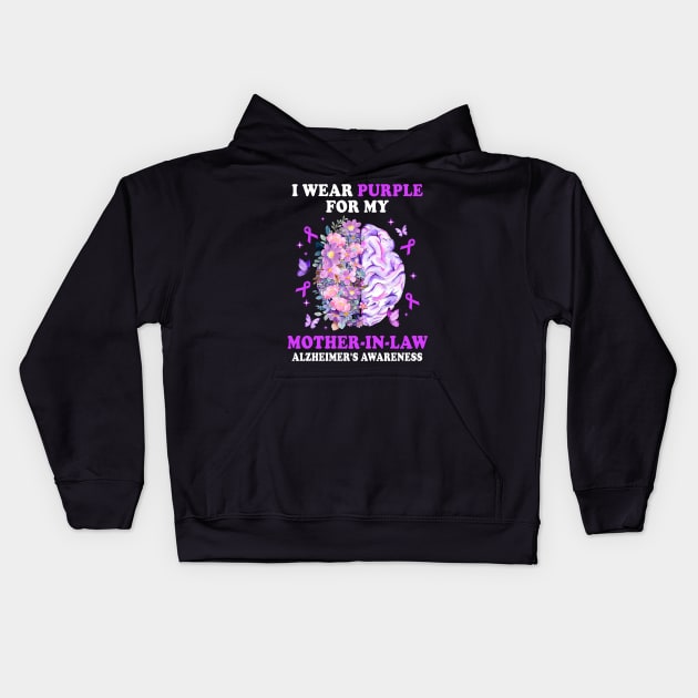 I Wear Purple For My Mother-In-Law Alzheimer's Awareness Brain Kids Hoodie by James Green